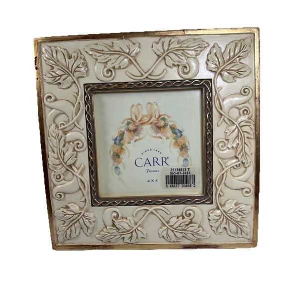 CARR Ceramic Grape Leaves and Vine Picture Frame 4x4 inches Tuscan Embossed VTG - Picture 6 of 8